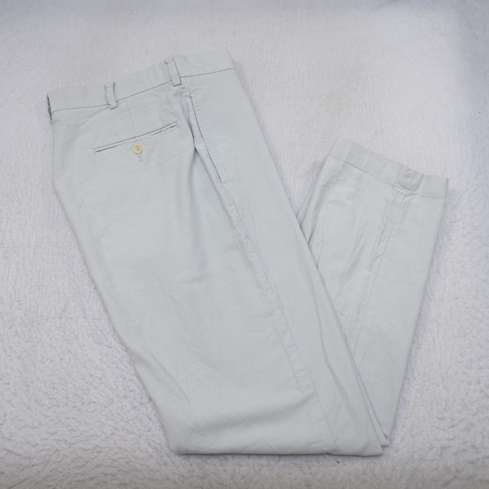 Brooks Brothers Hudson Chino Pants Blue Striped Flat Front Mens Size 34 x 32